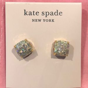 KATE SPADE Opal Glitter Cushion Cut Gold Tone Earrings
